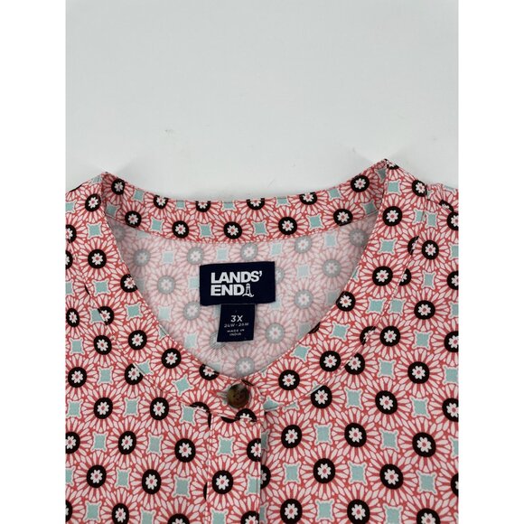 Lands' End Womens Plus 3X Button Front Short Sleeve House Dress Pink Floral - Picture 3 of 9